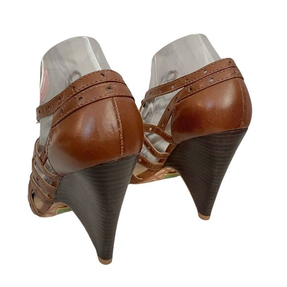 Y2K LAMB Lace Up Wedge Heels Brown Caged Leather Indie Lolita Boho Glam Open - Picture 4 of 12